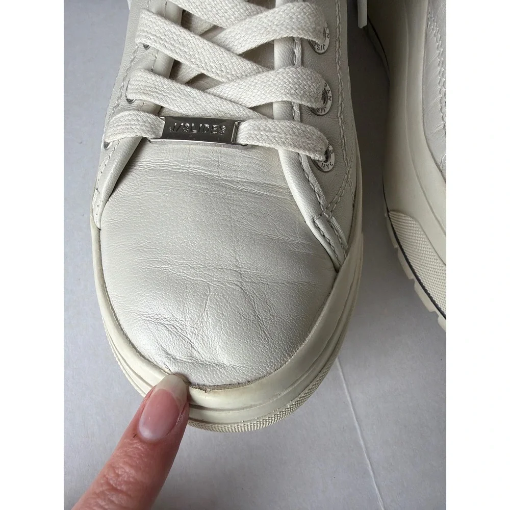 J/Slides NYC Women Off White Leather High Top Platform Sneakers Size 6 Lug Sole